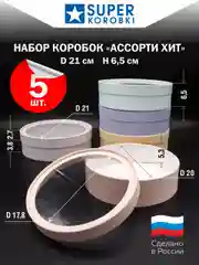 Набор из 5-и круглых коробок с прозрачной крышкой, D21, H6,5 см