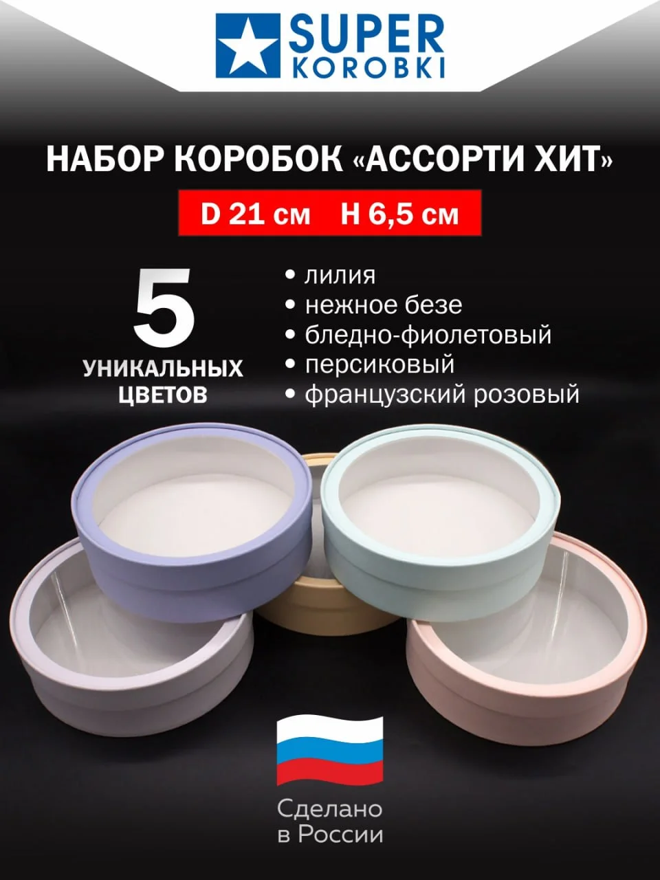 Набор из 5-и круглых коробок с прозрачной крышкой, D21, H6,5 см