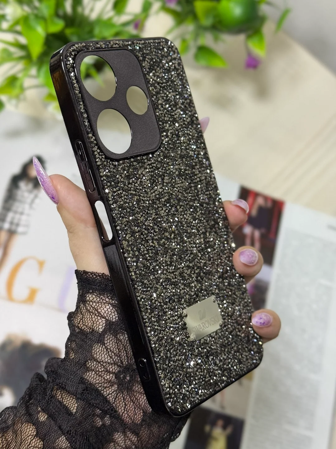 Черный чехол для Xiaomi Redmi 13,  стразы, редми 13