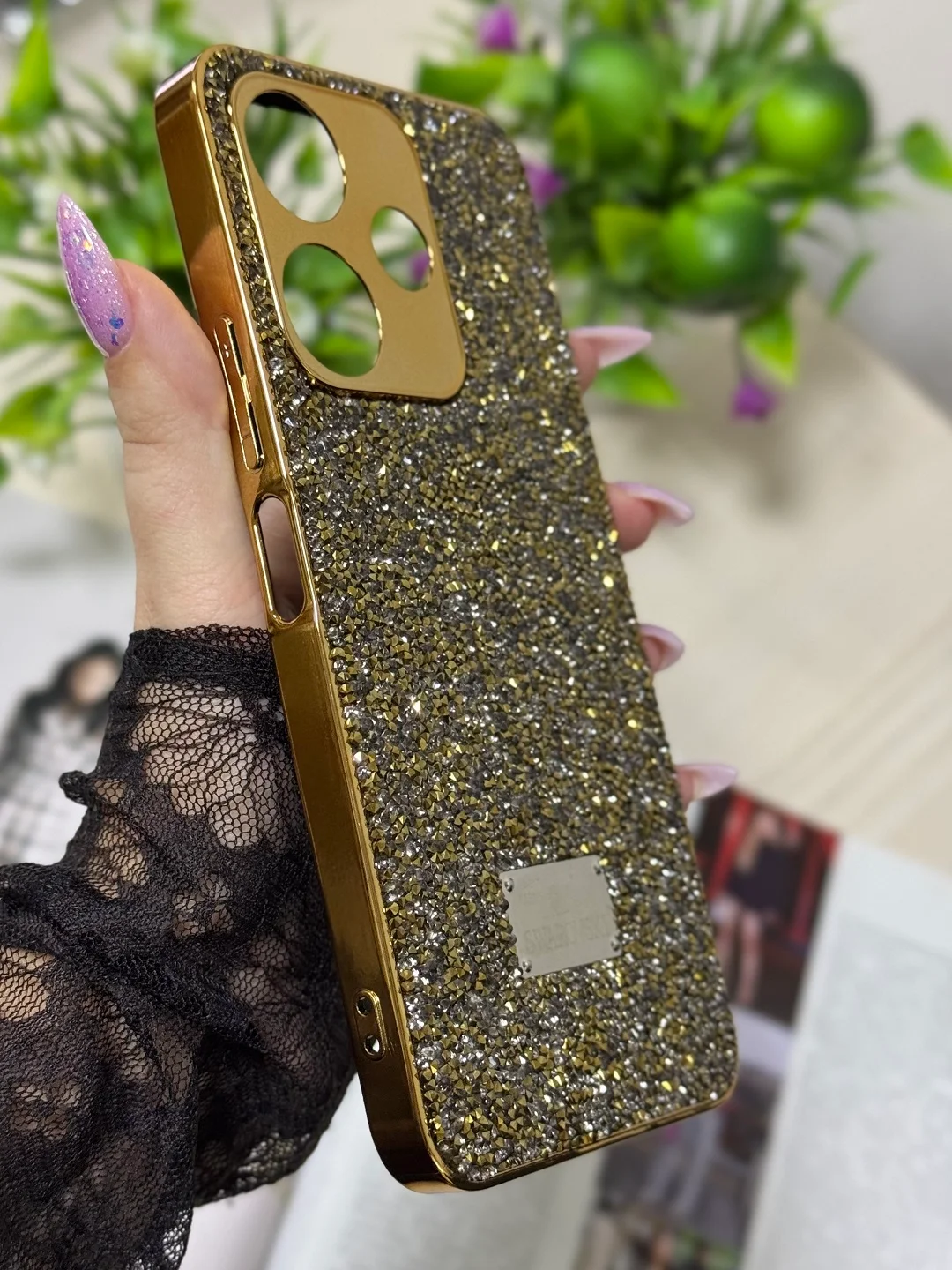 Золотой чехол для Xiaomi Redmi 13,  стразы, редми 13