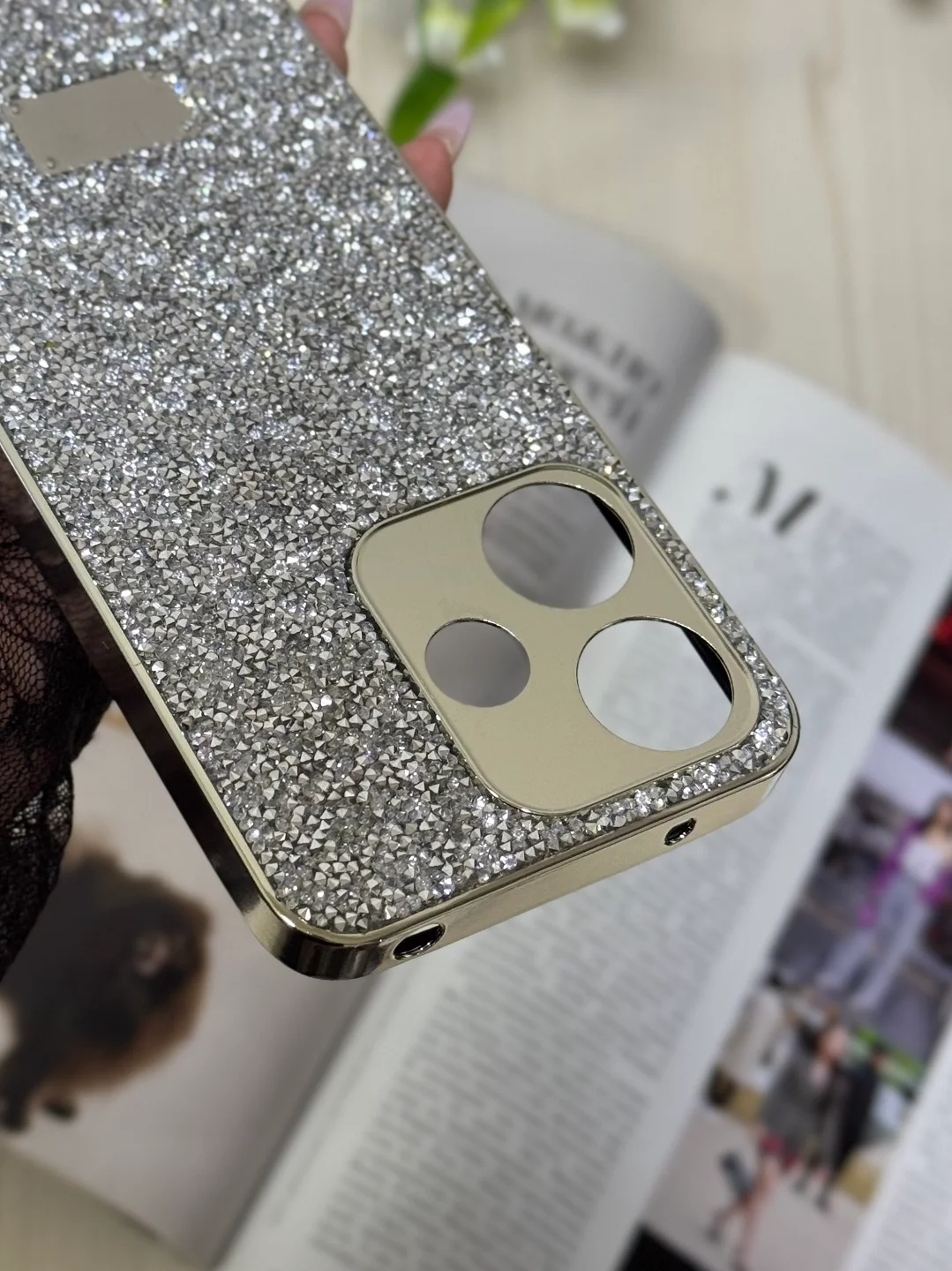 Серебряный чехол для Xiaomi Redmi 13,  стразы, редми 13