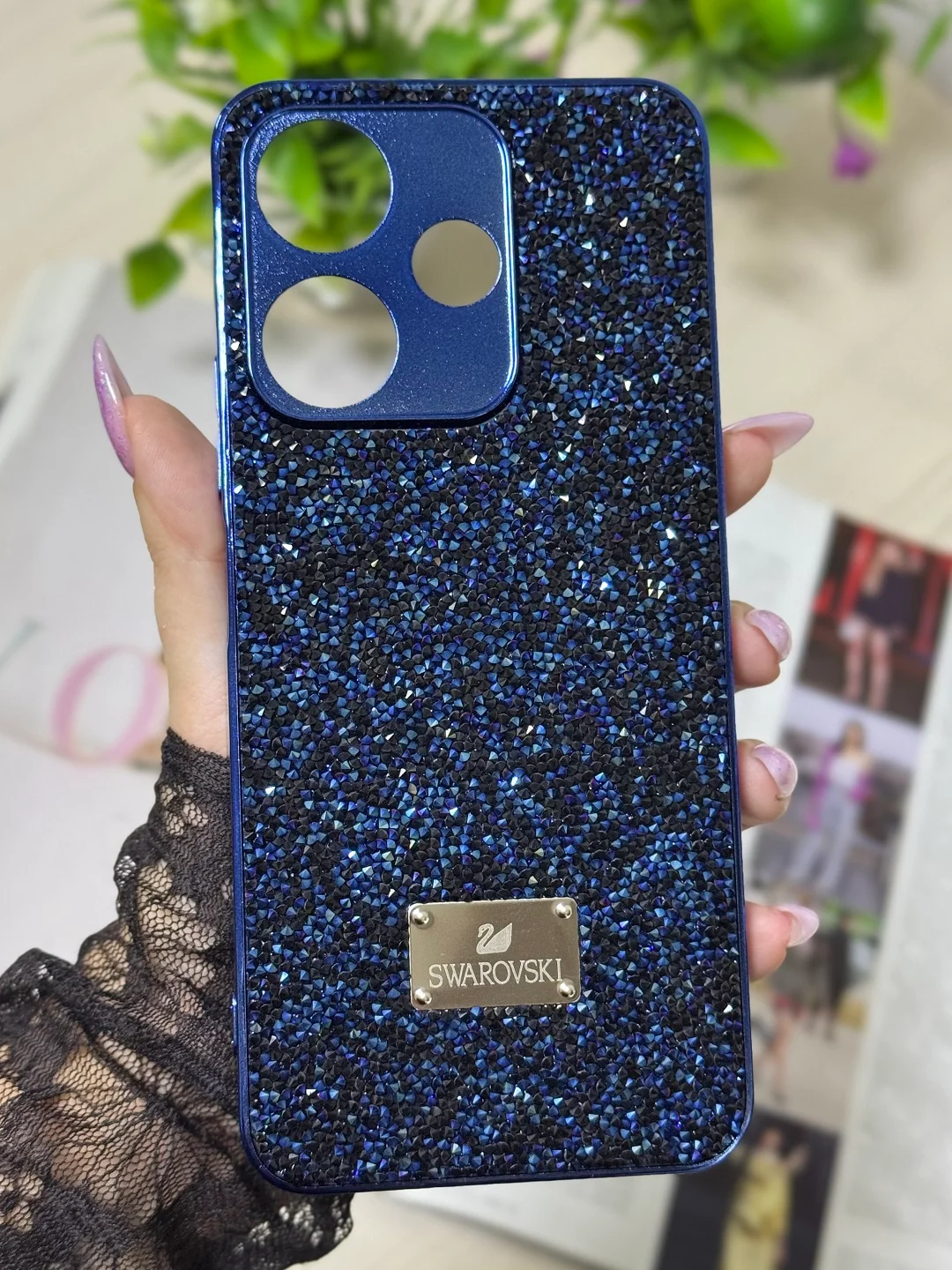 Синий чехол для Xiaomi Redmi 13,  стразы, редми 13