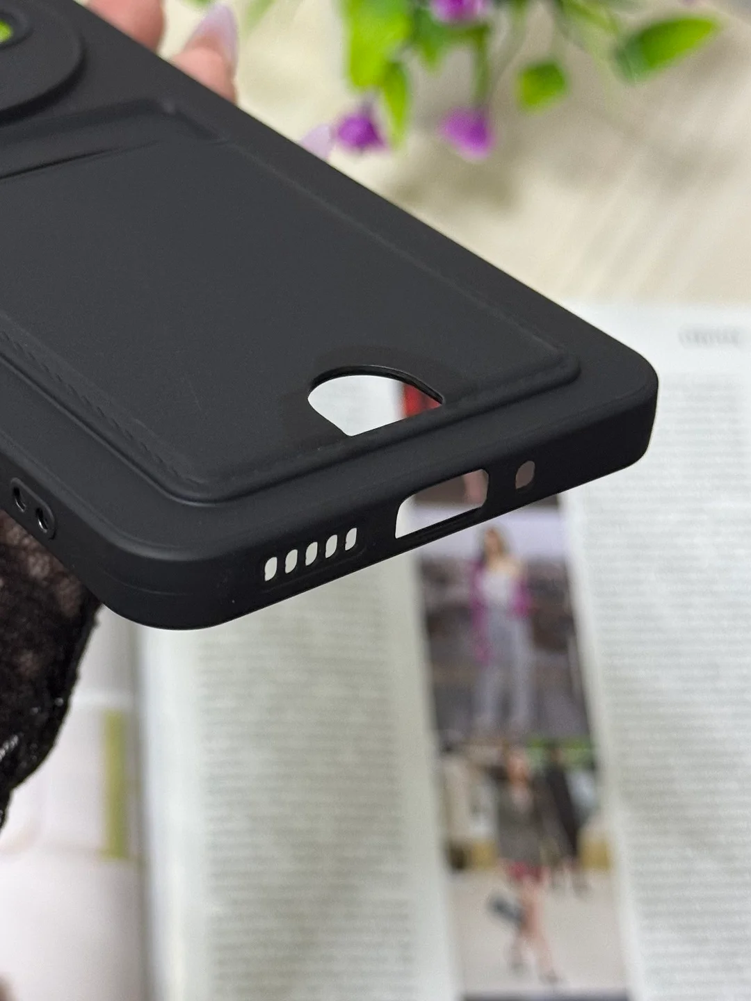 Черный чехол для Redmi 14C, Poco C75, с карманом для карты