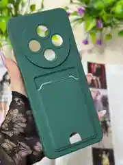 Тёмно-зелёный чехол для Redmi 14C, Poco C75, с карманом для карты
