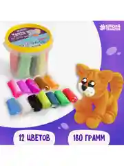 Набор для детской лепки тесто-пластилин, 12 ярких цветов в ведёрке