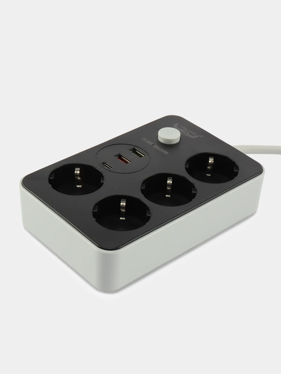 Серый металлик сетевой фильтр электрический удлинитель с USB зарядкой и Type-C, кнопкой выключения