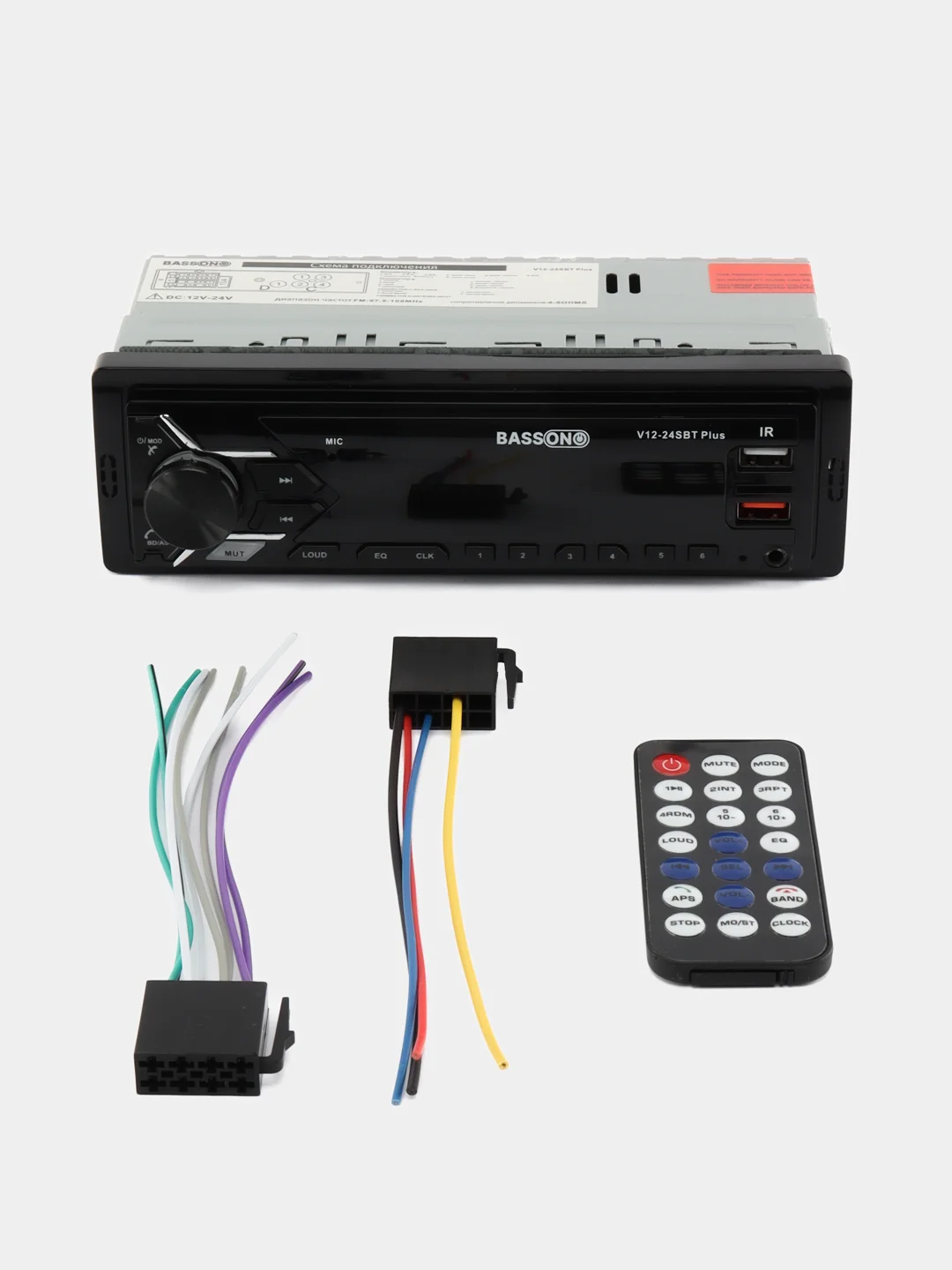 Автомагнитола BassON 1 DIN с пультом ДУ, Bluetooth, USB, AUX