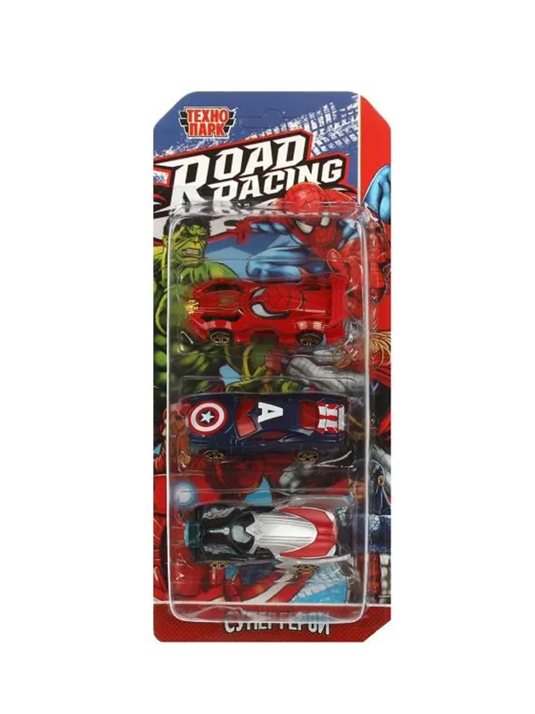 Набор металлических машинок ТехноПарк Road Racing. Супергерои, 7,5 см
