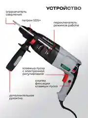 Перфоратор электрический ELECTROLITE П 1050 (1050 Вт, 4 Дж, 3 режима, SDS+, кейс, набор буров)