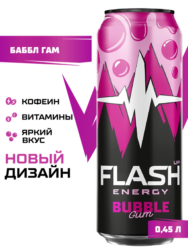 Энергетический напиток Flash Up Energy Bubble Gum 0,45 л, банка