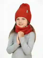 Красный шапка и снуд, комплект демисезонный, Arctic kids