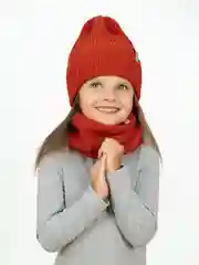Красный шапка и снуд, комплект демисезонный, Arctic kids