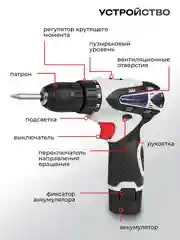 Шуруповерт аккумуляторный строительный ELECTROLITE PROFI 12/2.0 Q, 12 В, 26 Нм, 2 Ач
