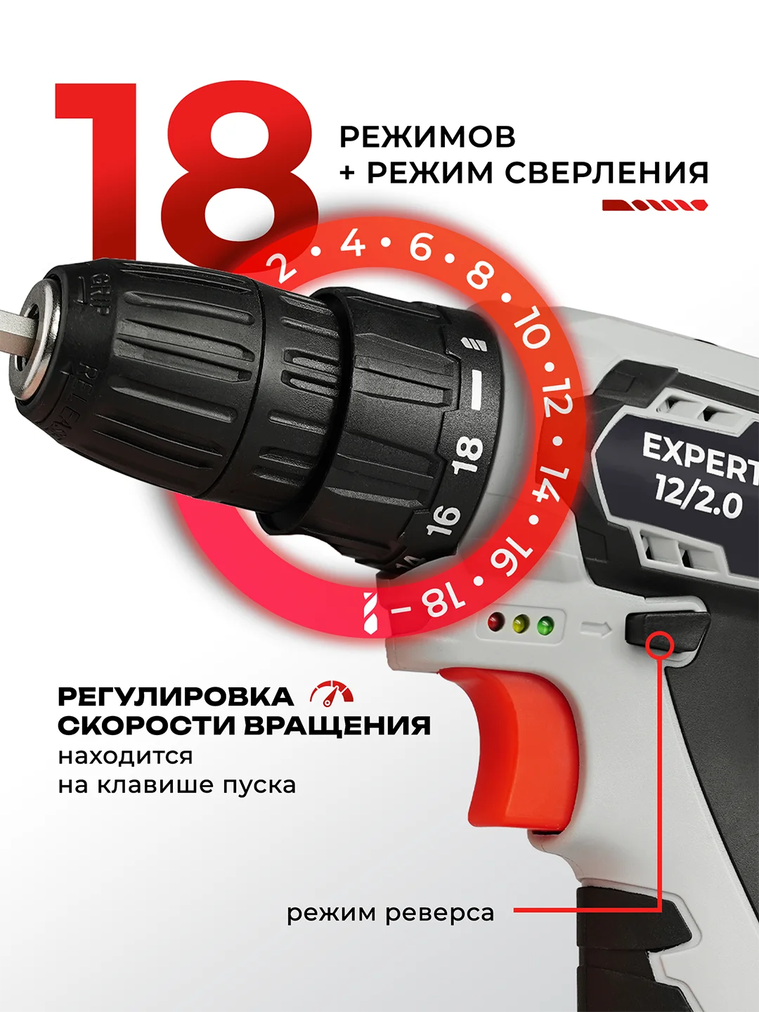 Аккумуляторная дрель-шуруповерт Electrolite EXPERT 12/2.0 22 Нм, 2 Ач, кейс, 2 акб