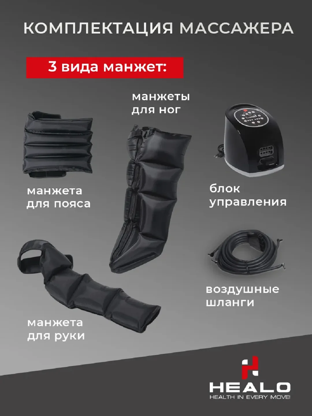 Массажер для тела электрический, лимфодренажный, компрессионный, СМ2731-3 режима(4 камеры)