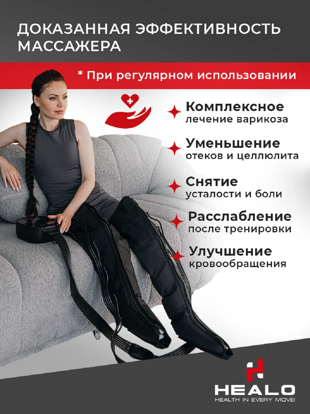 Массажер для ног электрический лимфодренажный компрессионный, аппарат для прессотерапии