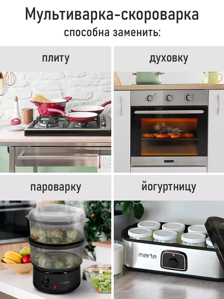Серый мультиварка-скороварка MARTA MT-MC4338A