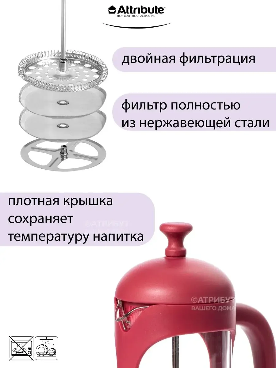 Прозрачный френч-пресс KARKADE+аксессуары