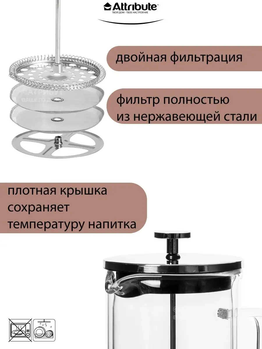 Прозрачный френч-пресс DOUBLE WALL 1000мл+аксессуары