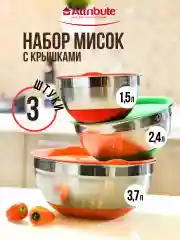 Разноцветный набор мисок с крышками 3шт 1.5л+2.4л+3.7л