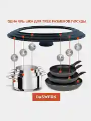 Крышка для любой сковороды и кастрюли универсальная 3 размера (24-26-28см) антрацит