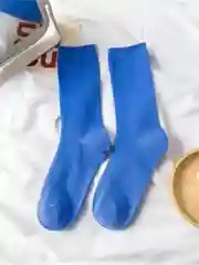 Синий носки унисекс, хлопок, высокие, в рубчик