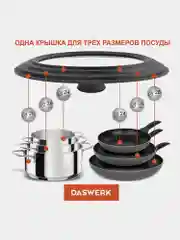Крышка для любой сковороды и кастрюли универсальная 3 размера (24-26-28см) серая, DASWERK