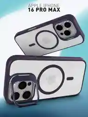 Чехол MagSafe для iPhone 16 Pro Max с подставкой ROSCO, пластиковый с силиконом и магнитом