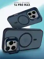 Синий меланж чехол MagSafe для iPhone 16 Pro Max с подставкой ROSCO, пластиковый с силиконом и магнитом