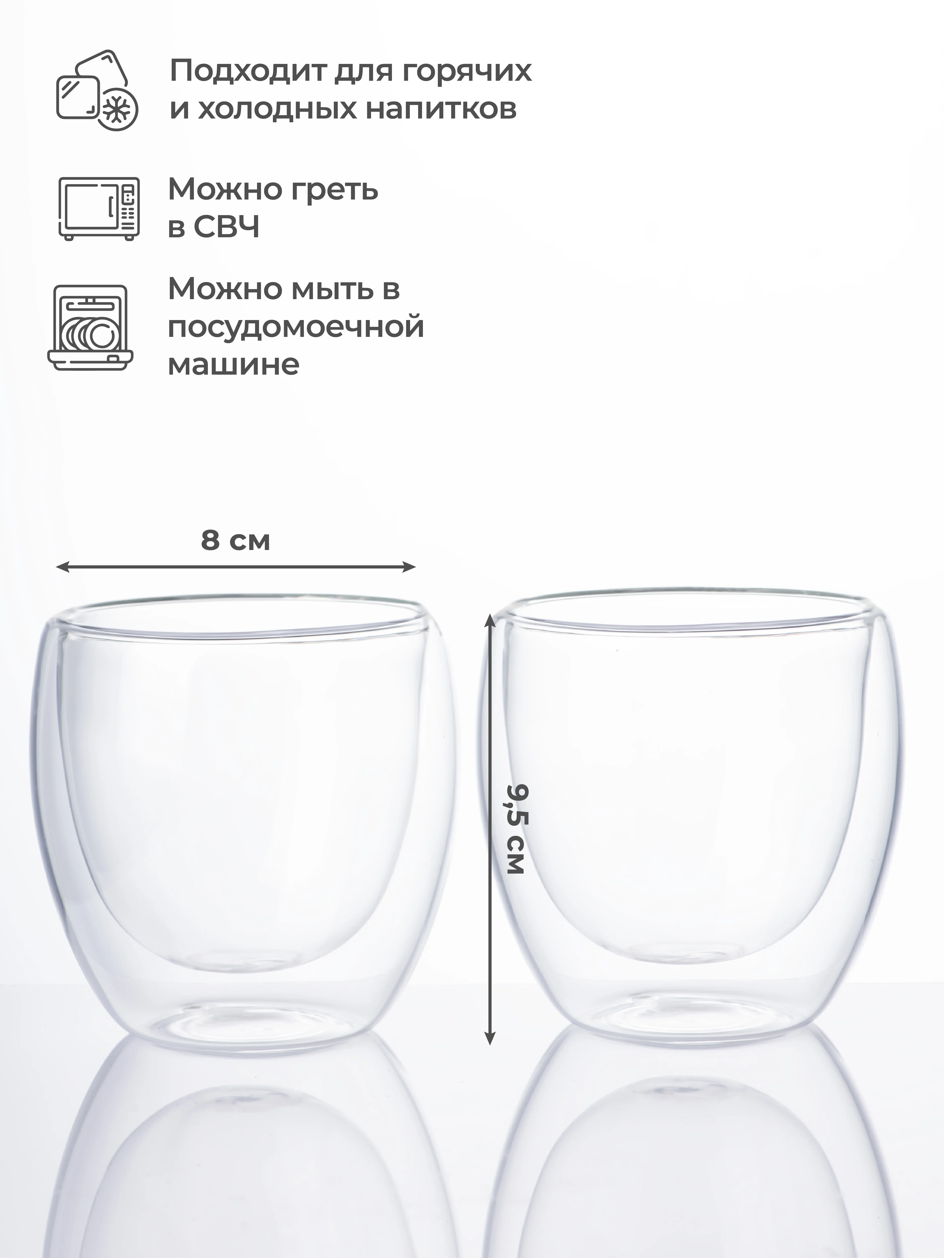 Комплект стаканов Unifico стеклянных с двойными стенками 150, 250 и 350  мл, 2 шт