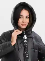Черный куртка зимняя женская длинная, пуховик с водоотталкивающим покрытием и с капюшоном, 2X-7XL
