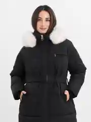 Черный куртка зимняя женская длинная, пуховик с меховым капюшоном, большие размеры