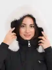 Черный куртка зимняя женская длинная, пуховик с меховым капюшоном, большие размеры