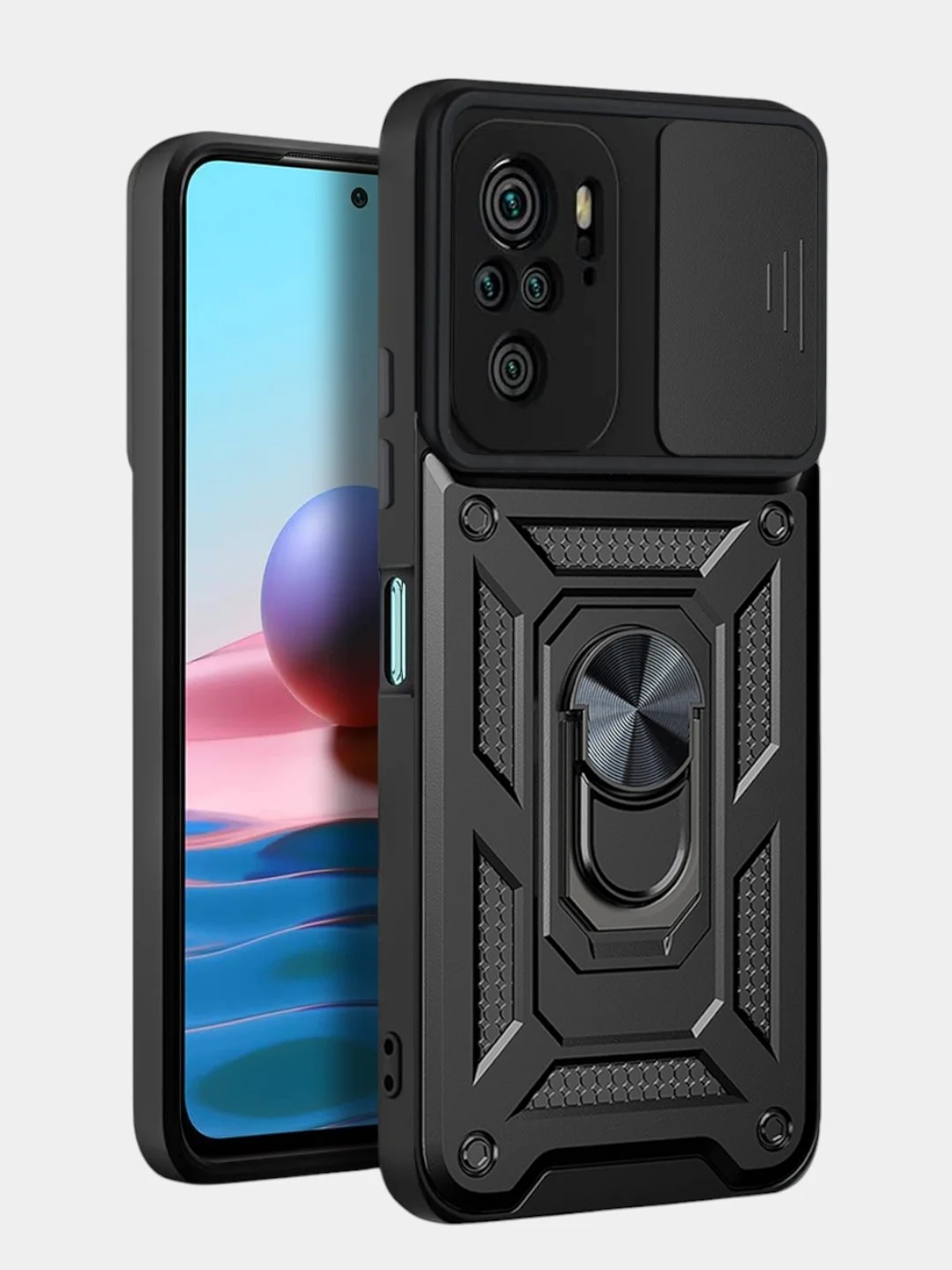 Черный чехол противоударный kick с защитой камеры для Poco M5s, Xiaomi Redmi Note 10 и Note 10S