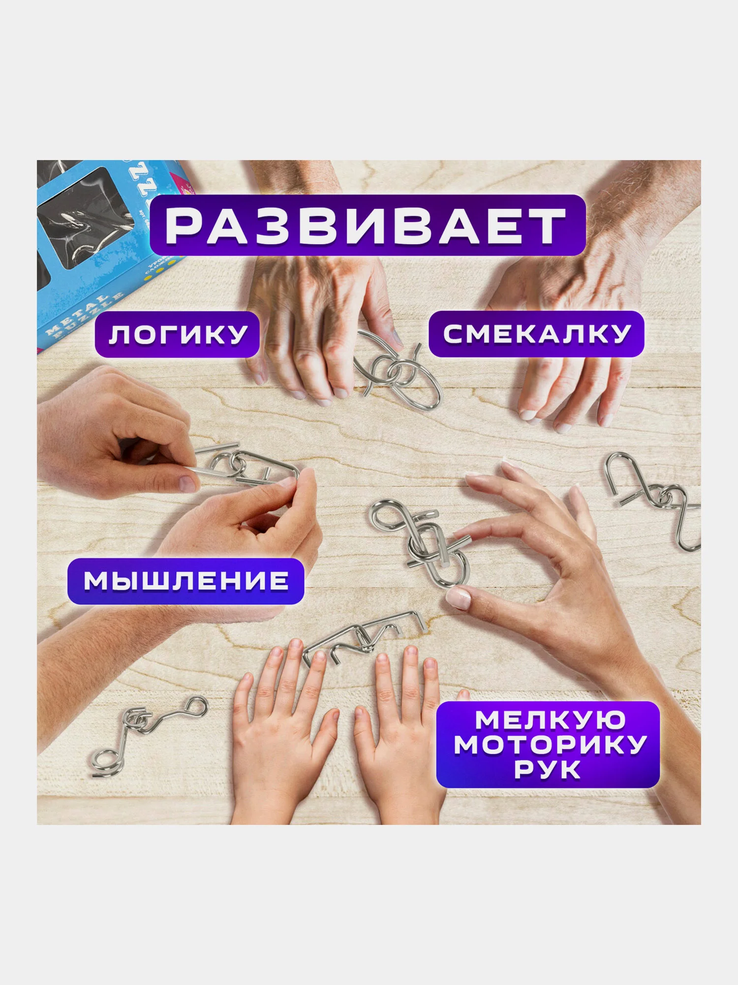 Головоломки металлические ЗОЛОТАЯ СКАЗКА (уровень сложности "ЭКСПЕРТ"), набор 6 штук