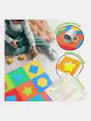 Коврик-пазл напольный 0,9*0,9м мягкий "Фигуры" 9 элементов 30*30см, 1 см, ассорти