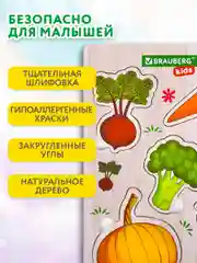Рамка вкладыш Brauberg Kids, 665255, деревянная Монтессори, сортер для малышей Овощи