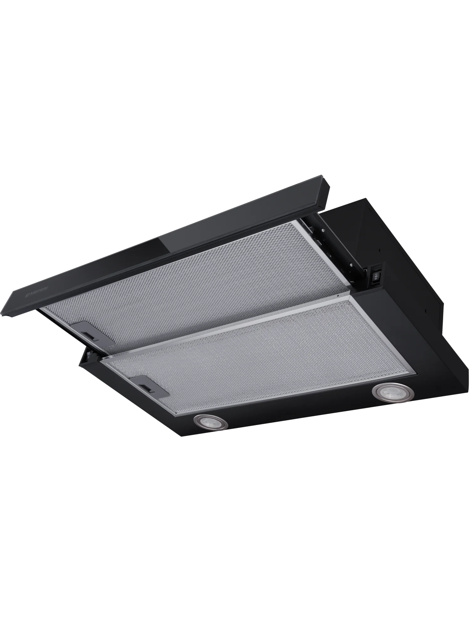 Выдвижная вытяжка встраиваемая MEFERI SLIDEBOX60BK GLASS ULTRA, черная телескопическая