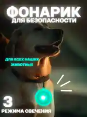 Бирюзовый фонарик на ошейник / Брелок светящийся на ошейник для собак и кошек / светящийся брелок
