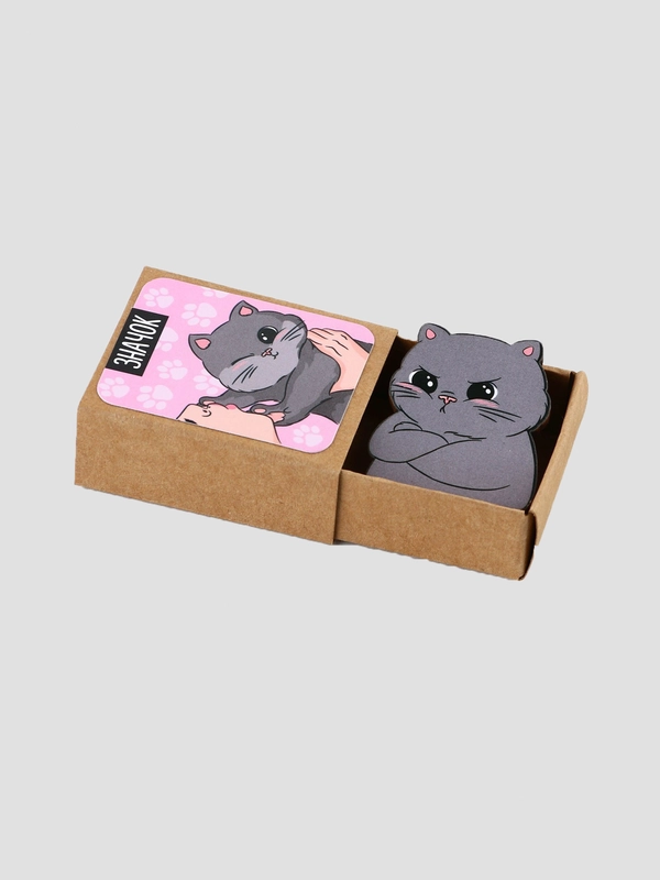 Значок деревянныйв коробке Котик, 3,2 х 4 см
