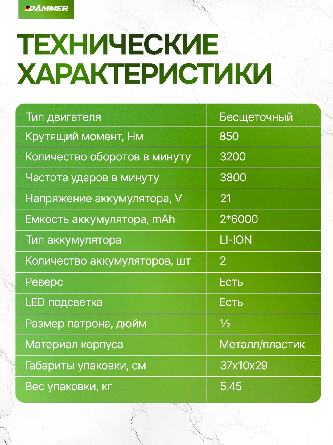 Серый гайковерт аккумуляторный бесщеточный ударный DAMMER, 21V