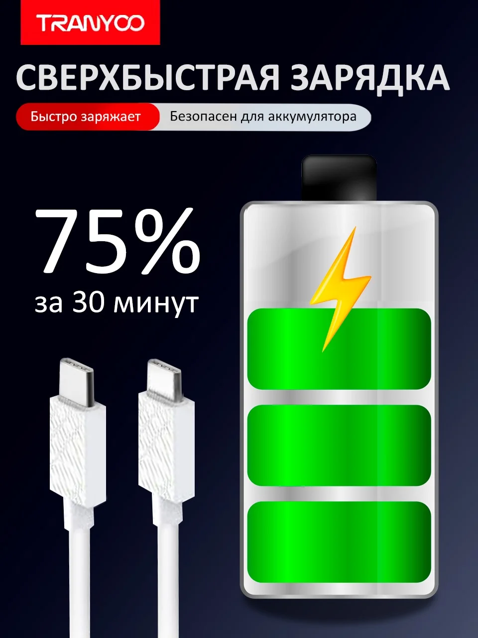 Молочный блок питания с кабелем для Apple и Android, с быстрой зарядкой Fast Charge, QC 4.0, PD
