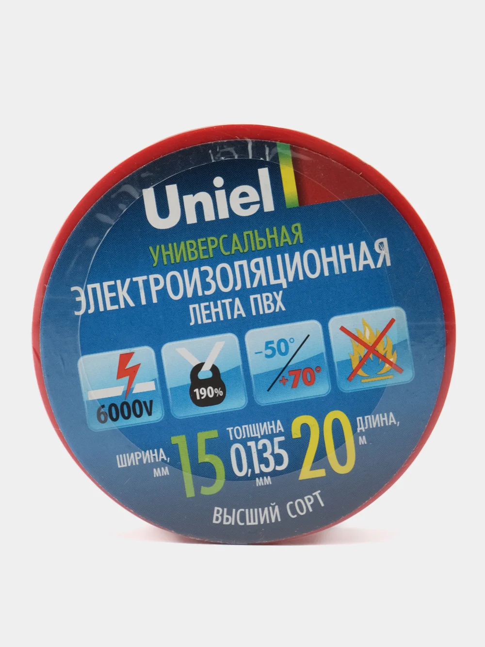 Красный изолента ПВХ, 15 мм x 20 м, Uniel