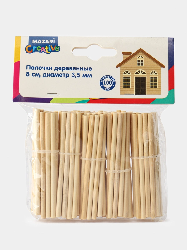 М-10006 Палочки деревянные круглые 8 см, диаметр 3,5 мм, 100 шт,