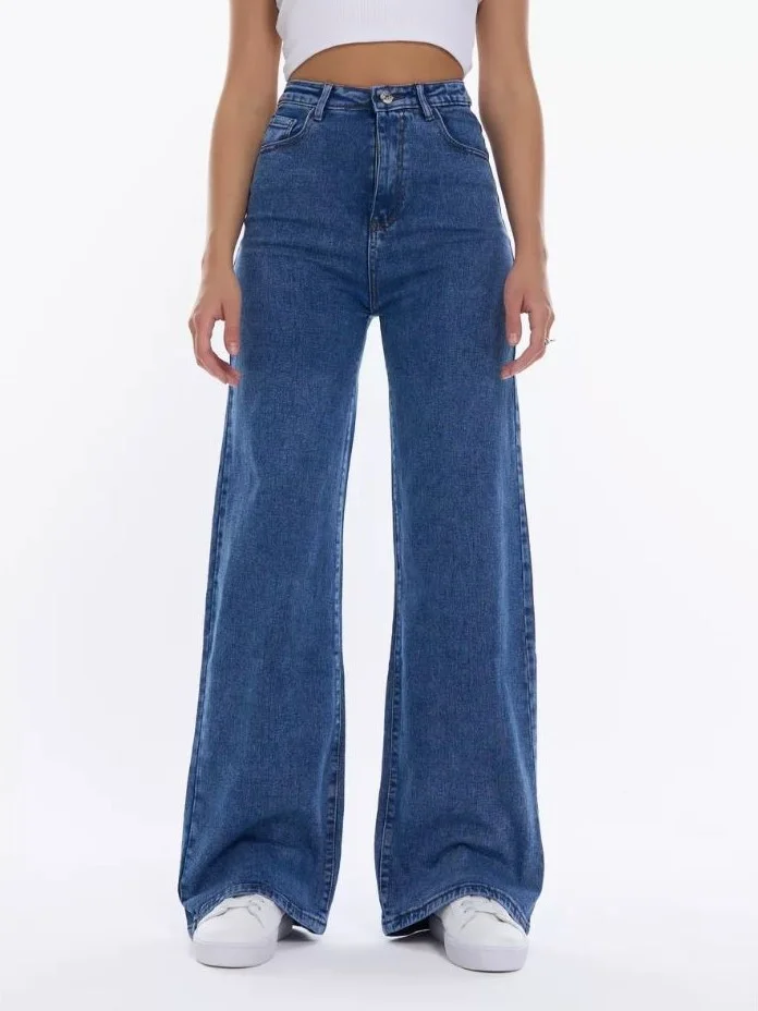 Лазурный женские джинсы широкие wide leg трубы палаццо