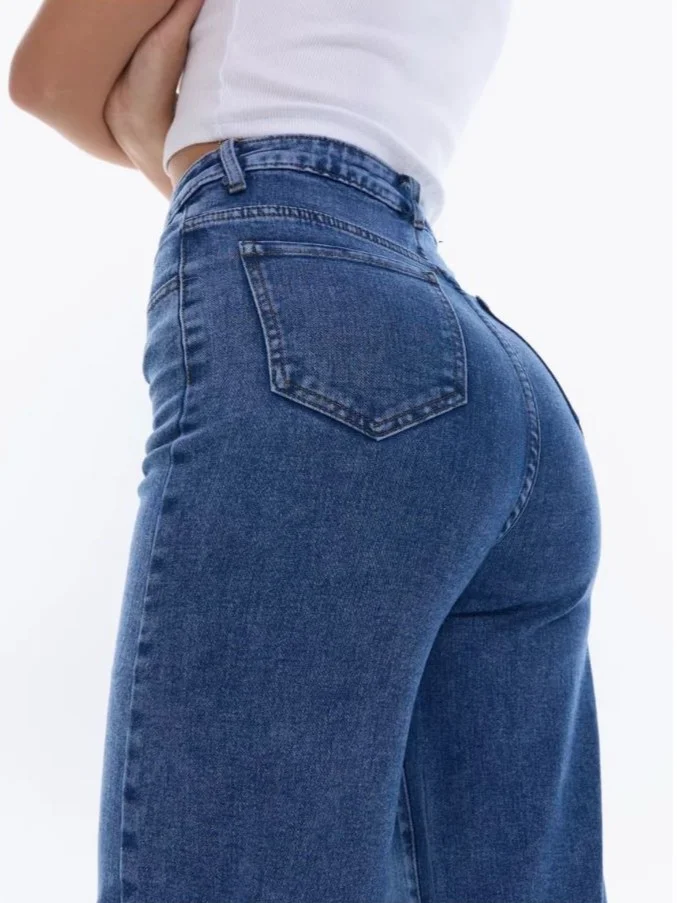 Лазурный женские джинсы широкие wide leg трубы палаццо