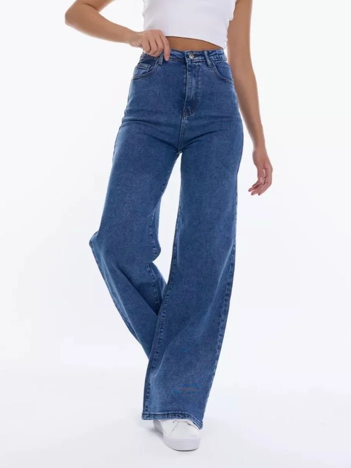 Лазурный женские джинсы широкие wide leg трубы палаццо