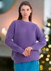 Фиолетовый свитер женский вязаный удлиненный