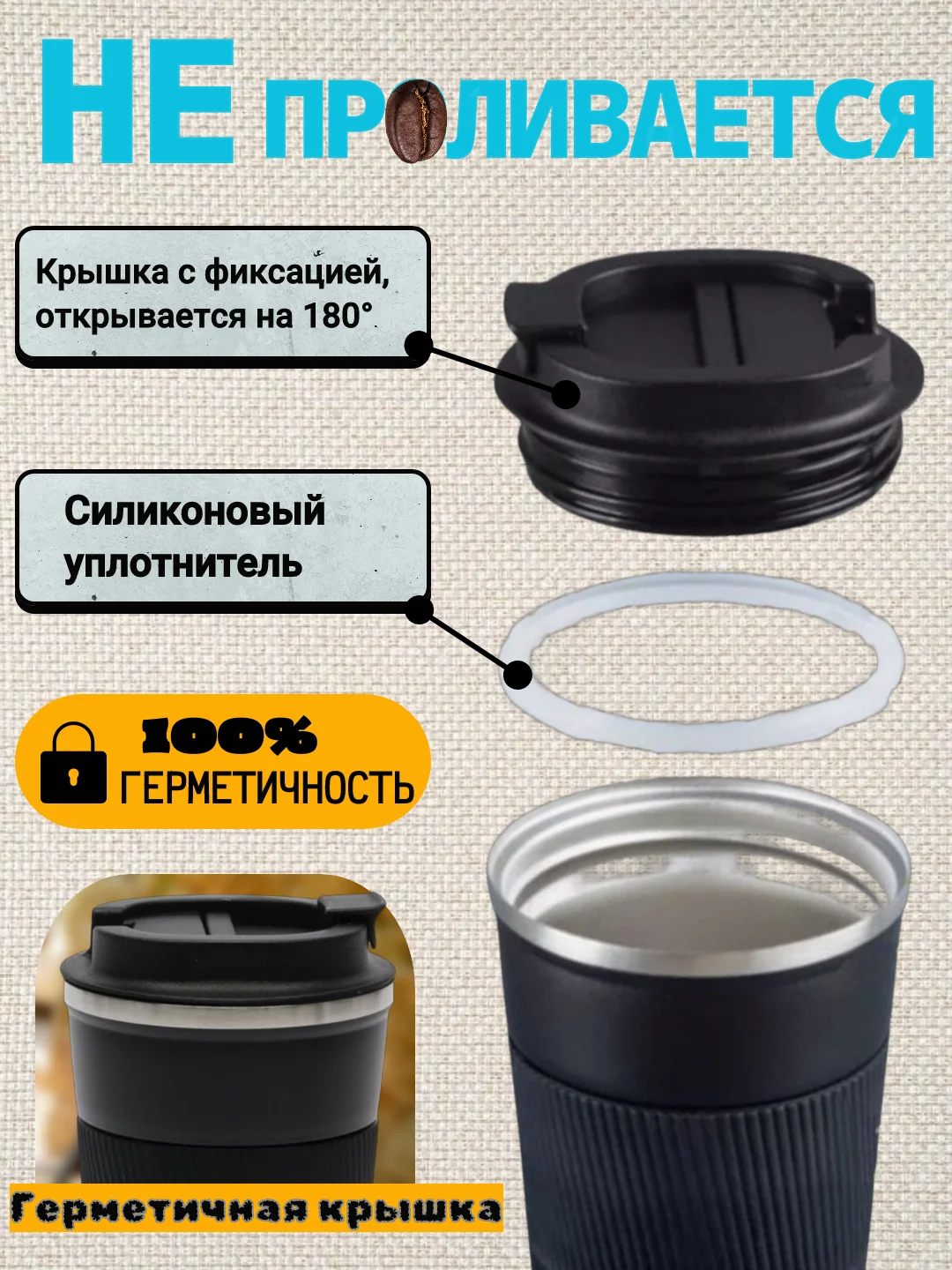 Лазурный термокружка автомобильная. Для горячих, холодных напитков,510мл, подарок на новый год
