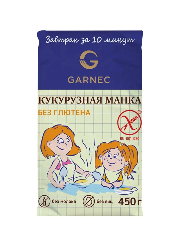 GARNEC Крупка кукурузная Кукурузная манка без глютена 450г
